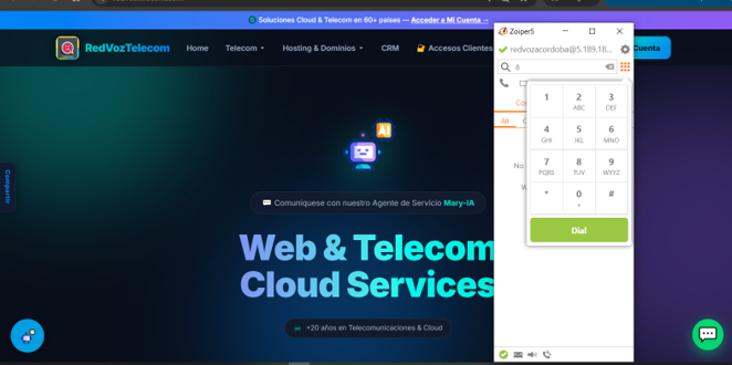 Softphone Zoiper registrado con la extension de RedVozTelecom