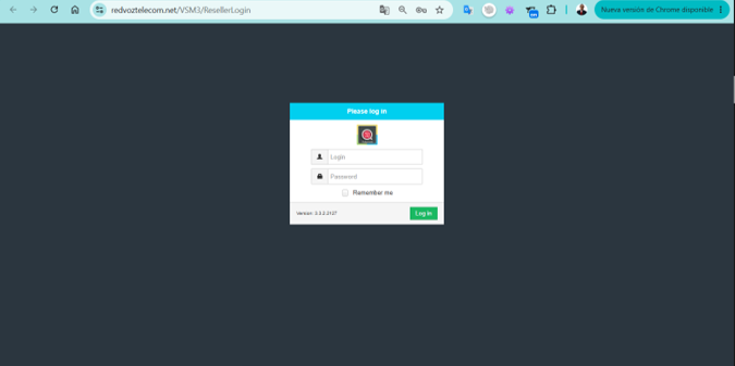 Pantalla de inicio de sesion del panel Reseller VSM3