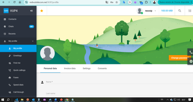 Pantalla Mi Perfil del panel Cliente Retail VUP con el saldo