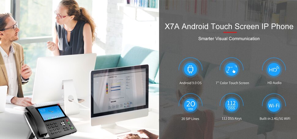 13598-kuw33o Teléfono IP X7A con pantalla táctil Android, 112 teclas DSS, 20 líneas SIP, soporte WiFi/Bluetooth para la Conferencia Grupal