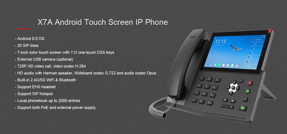 13598-s9om55 Teléfono IP X7A con pantalla táctil Android, 112 teclas DSS, 20 líneas SIP, soporte WiFi/Bluetooth para la Conferencia Grupal