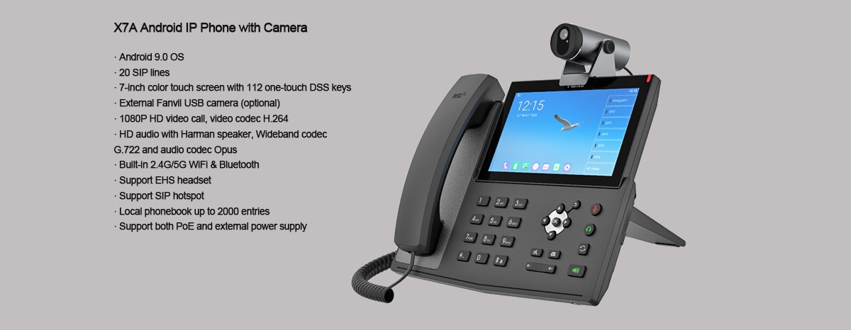 13609-ouabvq Fanvil-teléfono VoIP X7A con Android y reproducción de vídeo, 6 líneas, conexión WiFi inalámbrica