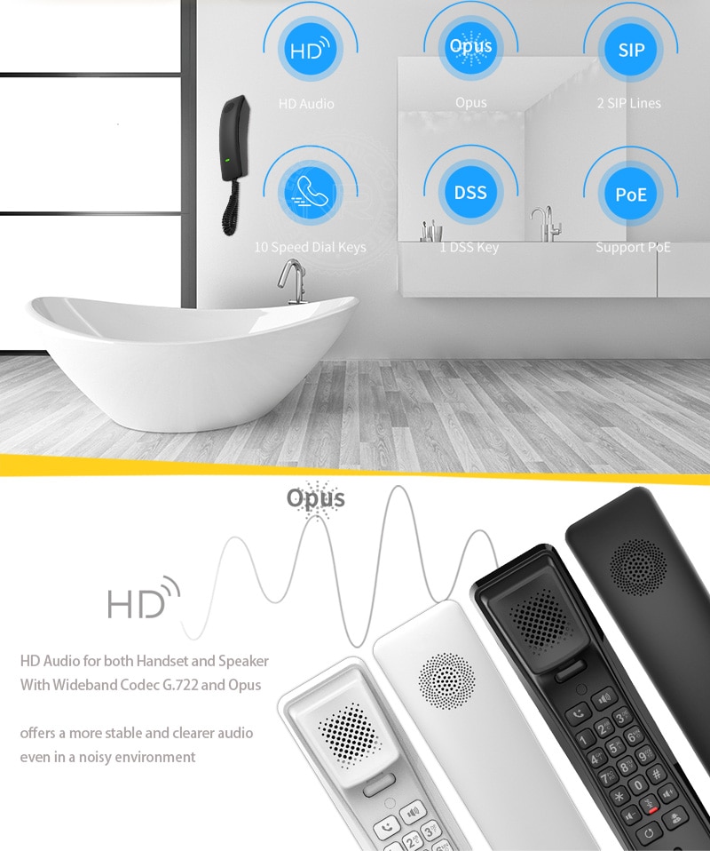 13779-swzare VoIP-teléfono SIP montado en la pared, accesorio para baño, Hotel, sala de baño, soporte PoE
