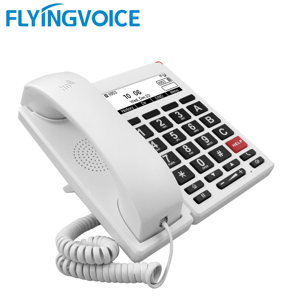 13844-gqo5rm FlyingVoice-teléfono IP de 2 líneas con pantalla de 3,5 pulgadas, dispositivo con botón grande diseñado para personas mayores, compatible con conexión de red cableada e inalámbrica, FIP12WP
