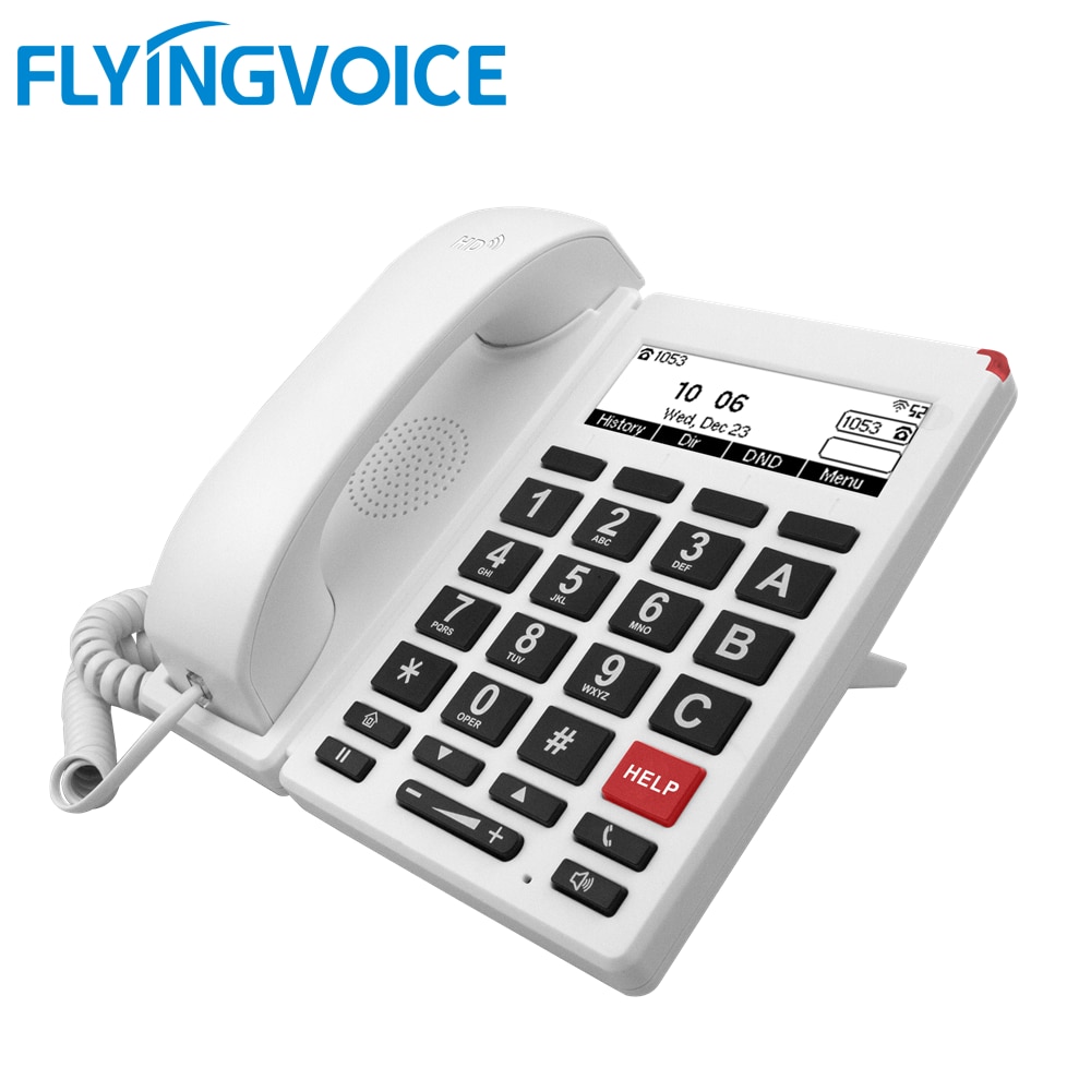 13844-wtlix4 FlyingVoice-teléfono IP de 2 líneas con pantalla de 3,5 pulgadas, dispositivo con botón grande diseñado para personas mayores, compatible con conexión de red cableada e inalámbrica, FIP12WP