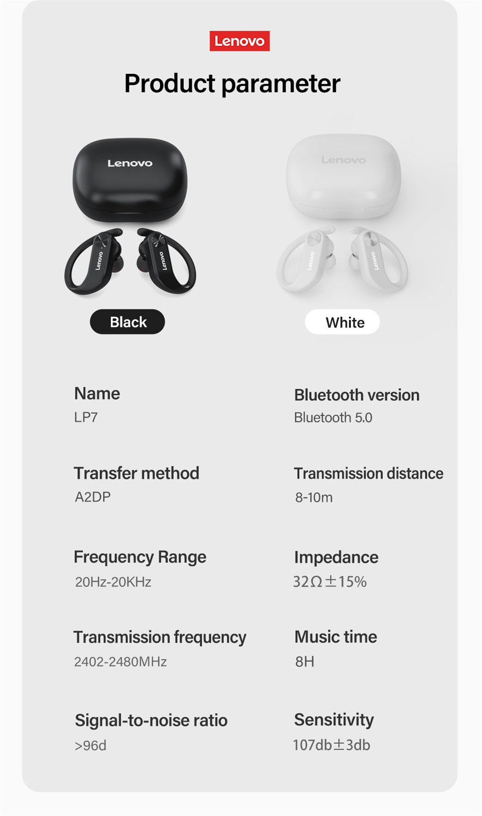 13880-clsugu Lenovo-auriculares inalámbricos LP7 para jugadores, cascos por encima de la oreja con micrófono para PC, Android e IOS, teléfono móvil