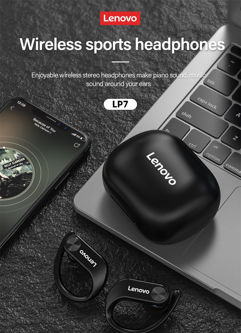 13880-vhjryn Lenovo-auriculares inalámbricos LP7 para jugadores, cascos por encima de la oreja con micrófono para PC, Android e IOS, teléfono móvil