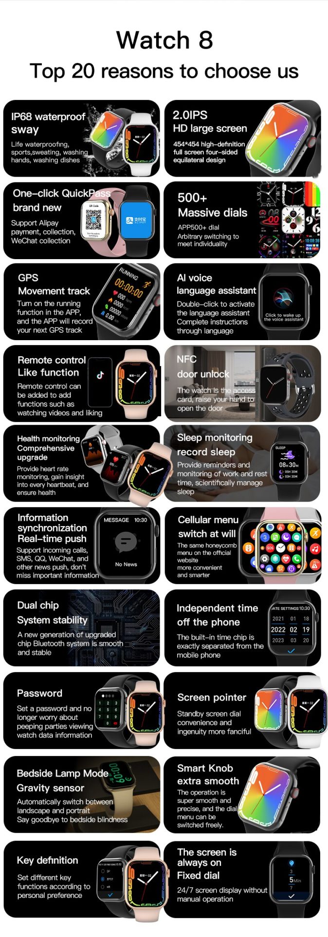 13896-ruoyv2 Reloj inteligente i8 Pro Max para hombre y mujer, Smartwatch deportivo con llamadas, Bluetooth, personalizado, Serie 8, Apple Watch