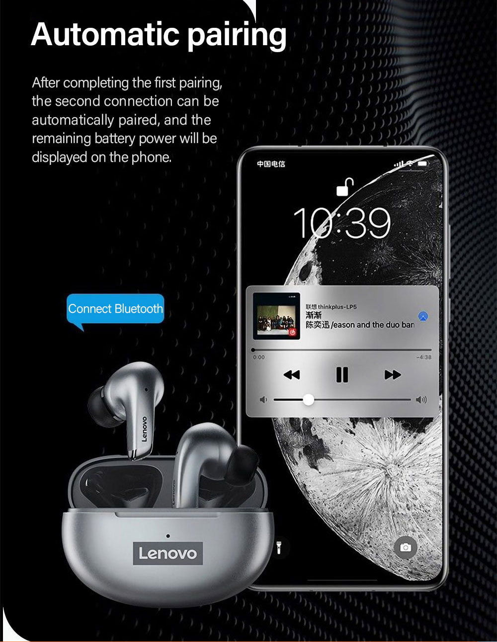13919-ij6cvg Lenovo-auriculares inalámbricos con Bluetooth 5,0, dispositivo de audio estéreo 9D, impermeable, HiFi, para música, para iPhone y Xiaomi, Original, LP5