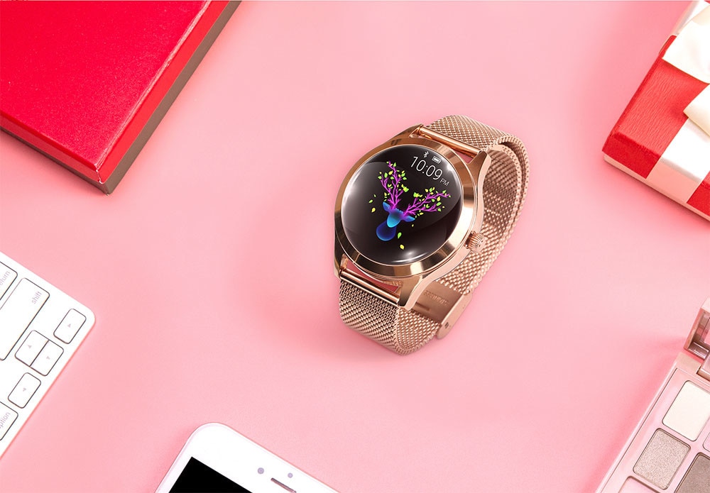 13927-5q1s4p Reloj inteligente resistente al agua IP68 para mujer, pulsera bonita con control del ritmo cardíaco y del sueño, para IOS, Android, KW10, Banda Dorada a la moda
