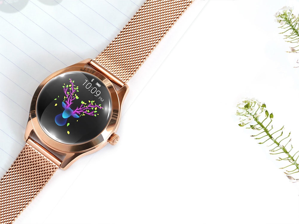 13927-g600qu Reloj inteligente resistente al agua IP68 para mujer, pulsera bonita con control del ritmo cardíaco y del sueño, para IOS, Android, KW10, Banda Dorada a la moda