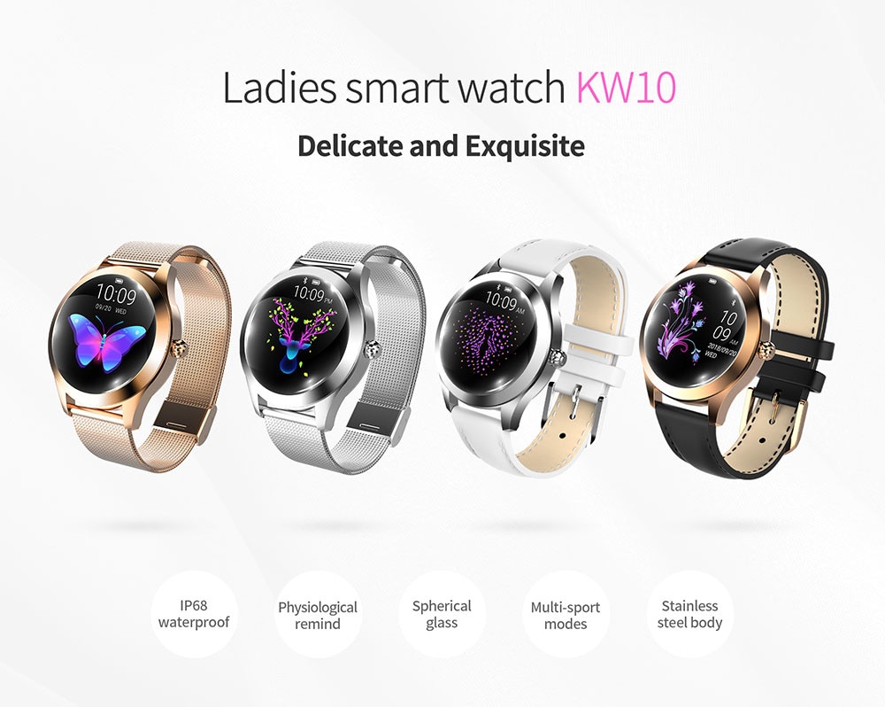13927-ibucug Reloj inteligente resistente al agua IP68 para mujer, pulsera bonita con control del ritmo cardíaco y del sueño, para IOS, Android, KW10, Banda Dorada a la moda
