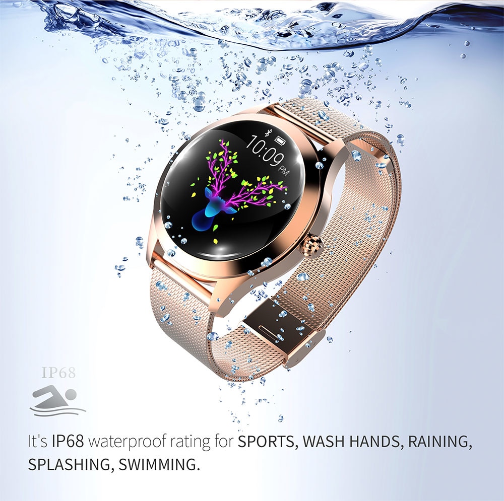 13927-y7cxv5 Reloj inteligente resistente al agua IP68 para mujer, pulsera bonita con control del ritmo cardíaco y del sueño, para IOS, Android, KW10, Banda Dorada a la moda
