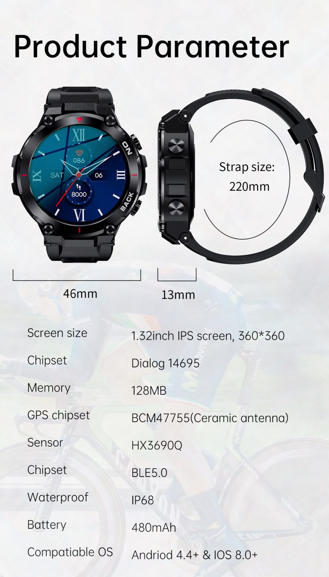 13938-emv9ln Xiaomi-reloj inteligente Ip68 para hombre, accesorio de pulsera deportivo resistente al agua con Gps, pantalla redonda de 2023 pulgadas, batería de 1,32 Mah, compatible con Android, novedad de 480
