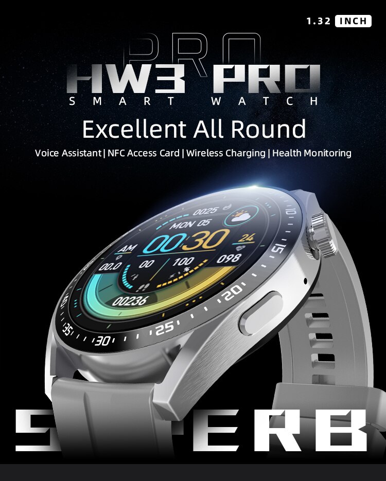 14034-p3p4s2 HW3 Pro-reloj inteligente para hombre, accesorio de pulsera deportivo con cargador inalámbrico, llamadas, Bluetooth, NFC, asistente de voz, PK HW28 HW66, 2022