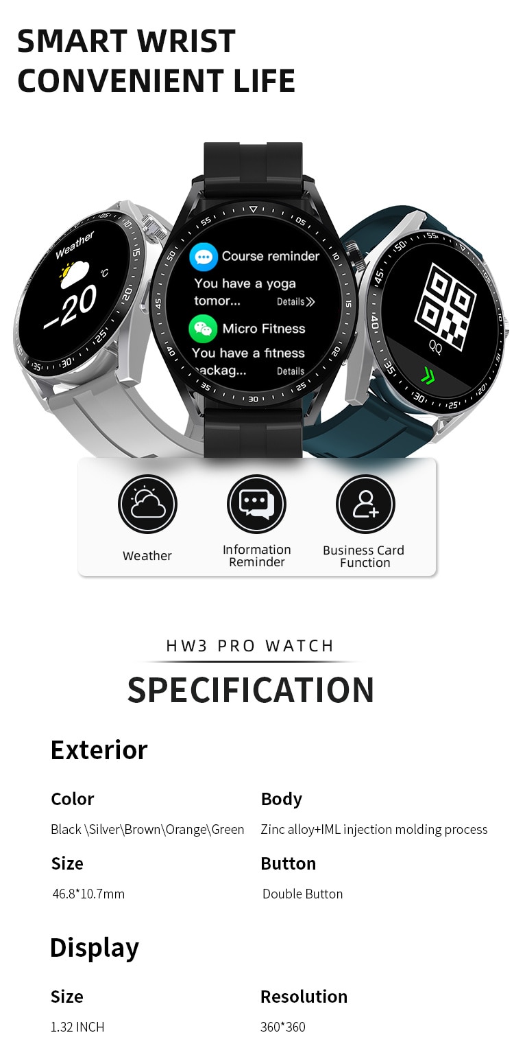 14034-zssly7 HW3 Pro-reloj inteligente para hombre, accesorio de pulsera deportivo con cargador inalámbrico, llamadas, Bluetooth, NFC, asistente de voz, PK HW28 HW66, 2022