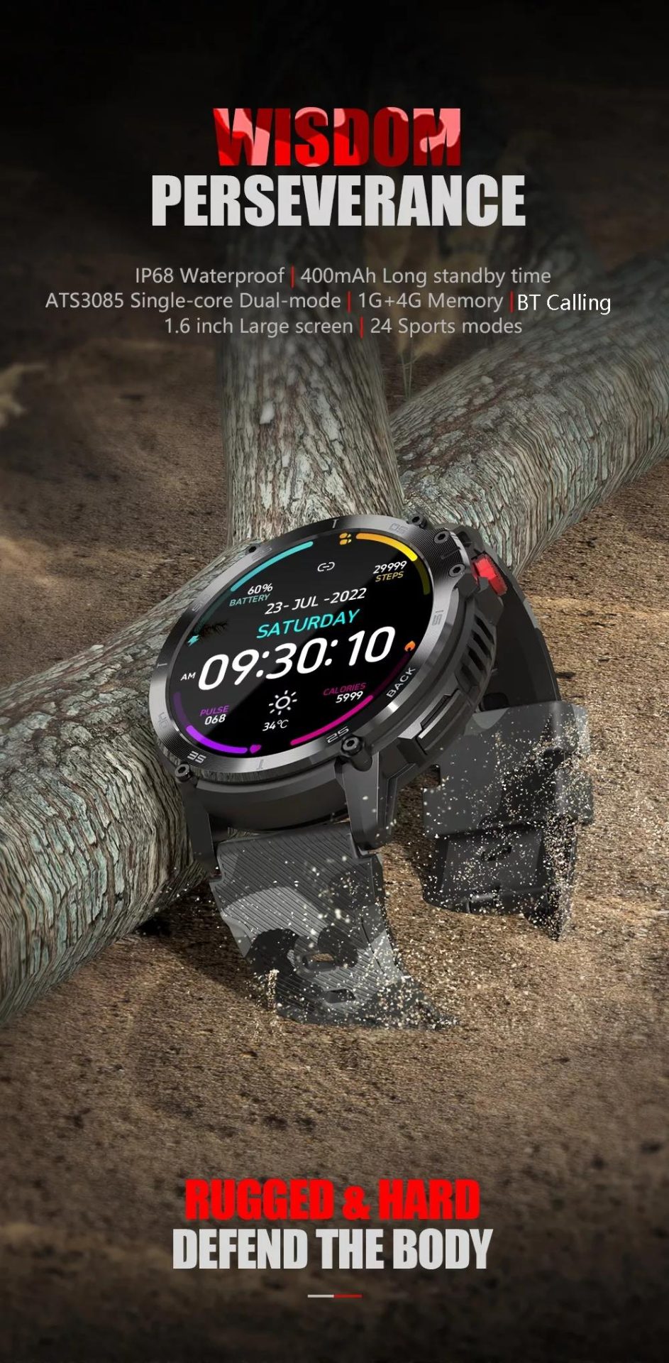 14151-2etbcc Reloj inteligente C22 para hombre, pulsera deportiva con Bluetooth, llamadas, pantalla HD de 1,6 pulgadas, Memoria 4G, 400mAh, control del ritmo cardíaco