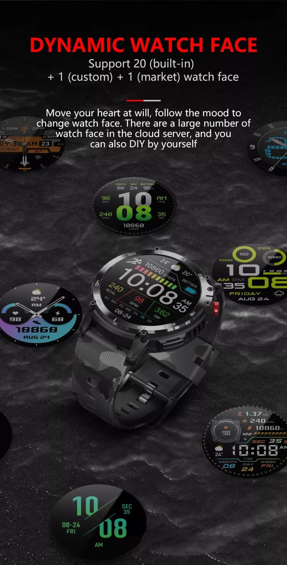 14151-gdhklu Reloj inteligente C22 para hombre, pulsera deportiva con Bluetooth, llamadas, pantalla HD de 1,6 pulgadas, Memoria 4G, 400mAh, control del ritmo cardíaco