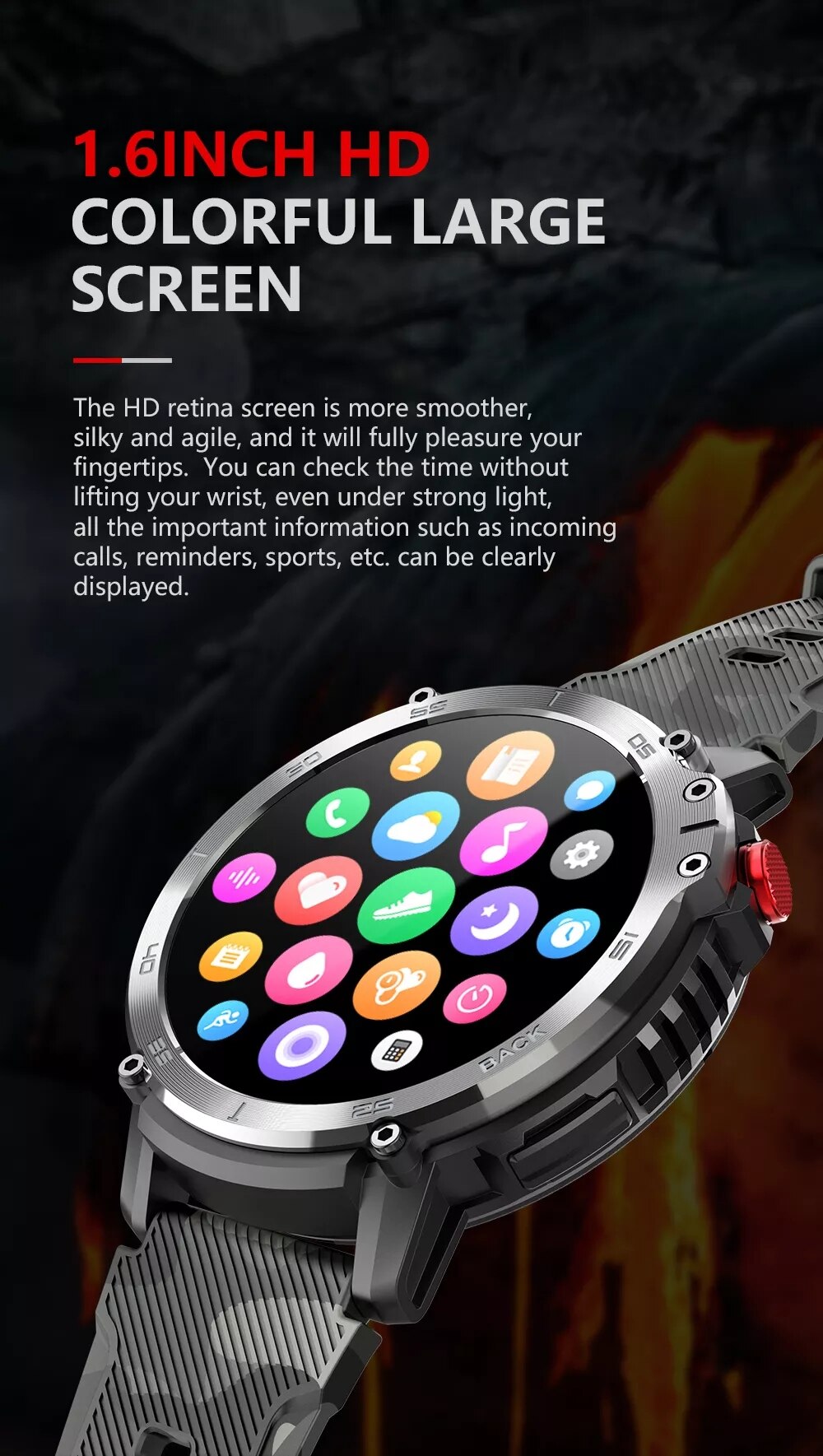 14151-mbxdbr Reloj inteligente C22 para hombre, pulsera deportiva con Bluetooth, llamadas, pantalla HD de 1,6 pulgadas, Memoria 4G, 400mAh, control del ritmo cardíaco