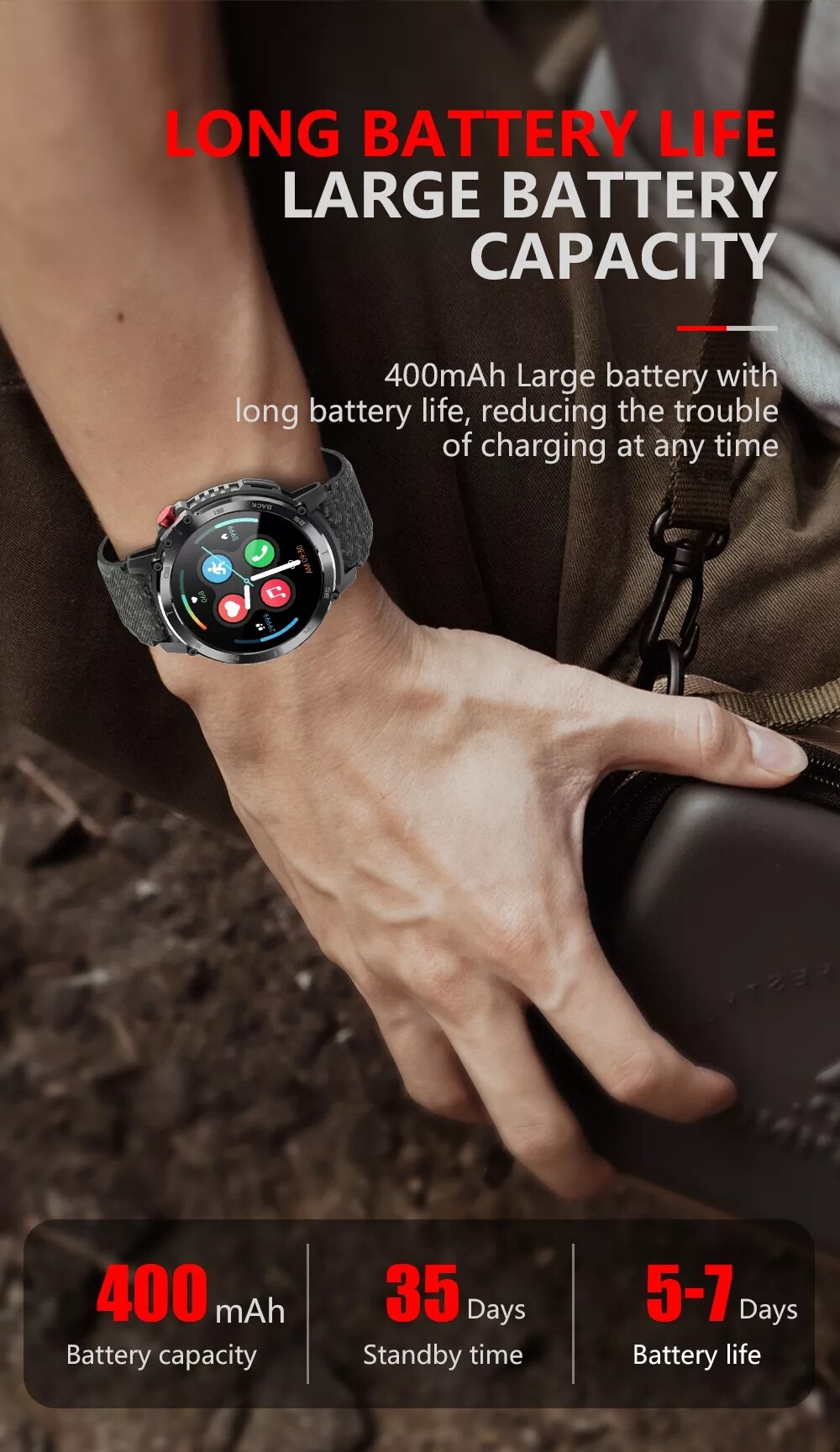 14151-yddiye Reloj inteligente C22 para hombre, pulsera deportiva con Bluetooth, llamadas, pantalla HD de 1,6 pulgadas, Memoria 4G, 400mAh, control del ritmo cardíaco