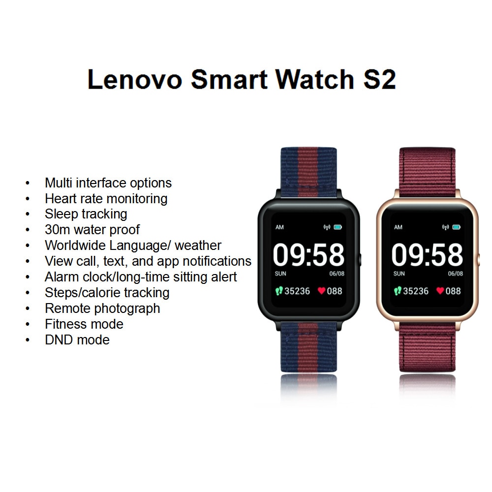 14188-e2qza3 Lenovo-reloj inteligente S2 para hombre, accesorio de pulsera resistente al agua con seguimiento de actividad deportiva, Monitor de ritmo cardíaco durante el sueño, para teléfono Xiaomi