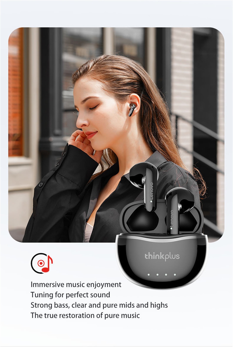 14300-cw2wdm Lenovo X16 Auriculares Inalámbricos con Bluetooth y Micrófono, Cascos de Música de Alta Fidelidad, Audífonos Deportivos, Caja de Carga de 300mAh