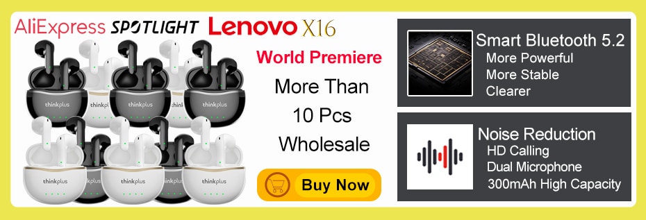 14300-deyrf7 Lenovo X16 Auriculares Inalámbricos con Bluetooth y Micrófono, Cascos de Música de Alta Fidelidad, Audífonos Deportivos, Caja de Carga de 300mAh