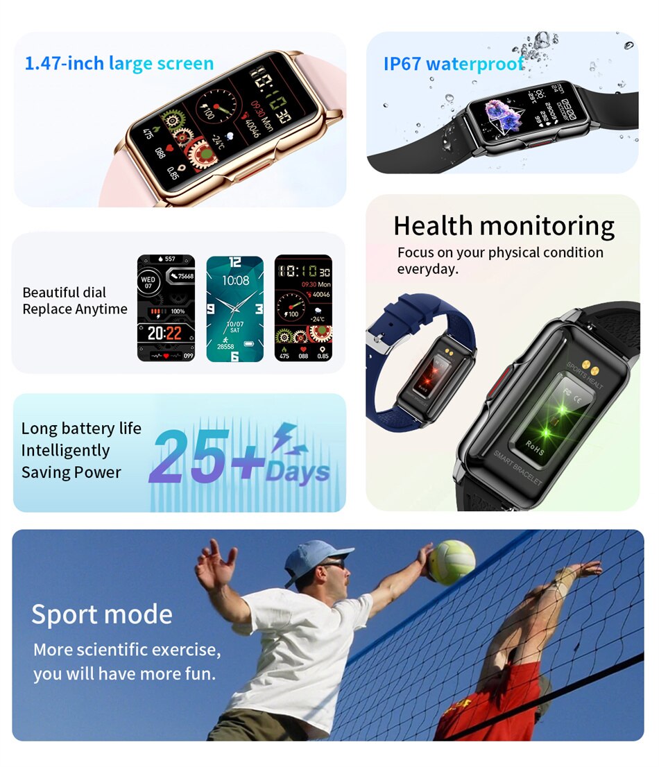 14314-cdrsof Reloj inteligente deportivo para hombre y mujer, pulsera electrónica con rastreador de Fitness para Android e IOS