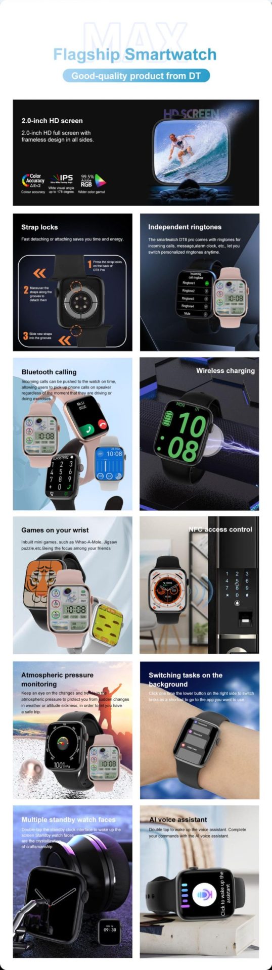 14370-vshxls-scaled Reloj inteligente DT8 Pro IWO para hombre y mujer, Smartwatch resistente al agua con llamadas, Bluetooth, pantalla HD de 2,0 pulgadas, NFC, GPS, pista de 45mm, Serie 8