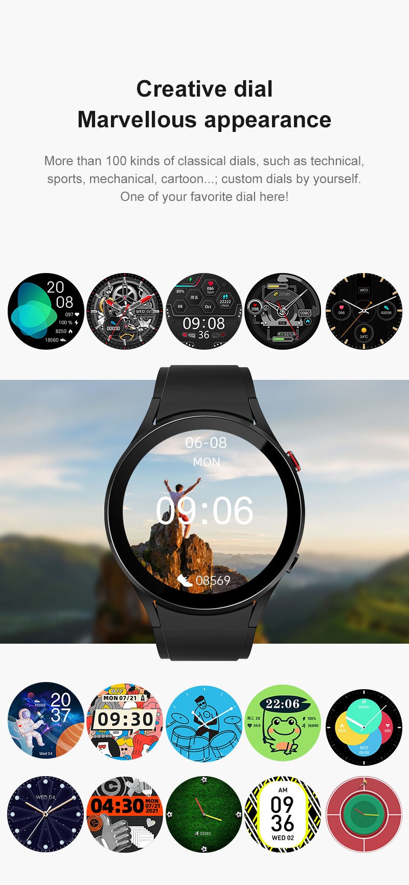 14385-bkxjgi Reloj inteligente para hombre y mujer, pulsera completamente con pantalla táctil, resistente al agua IP68, con Dial personalizado y temperatura corporal, para Samsung Galaxy 4