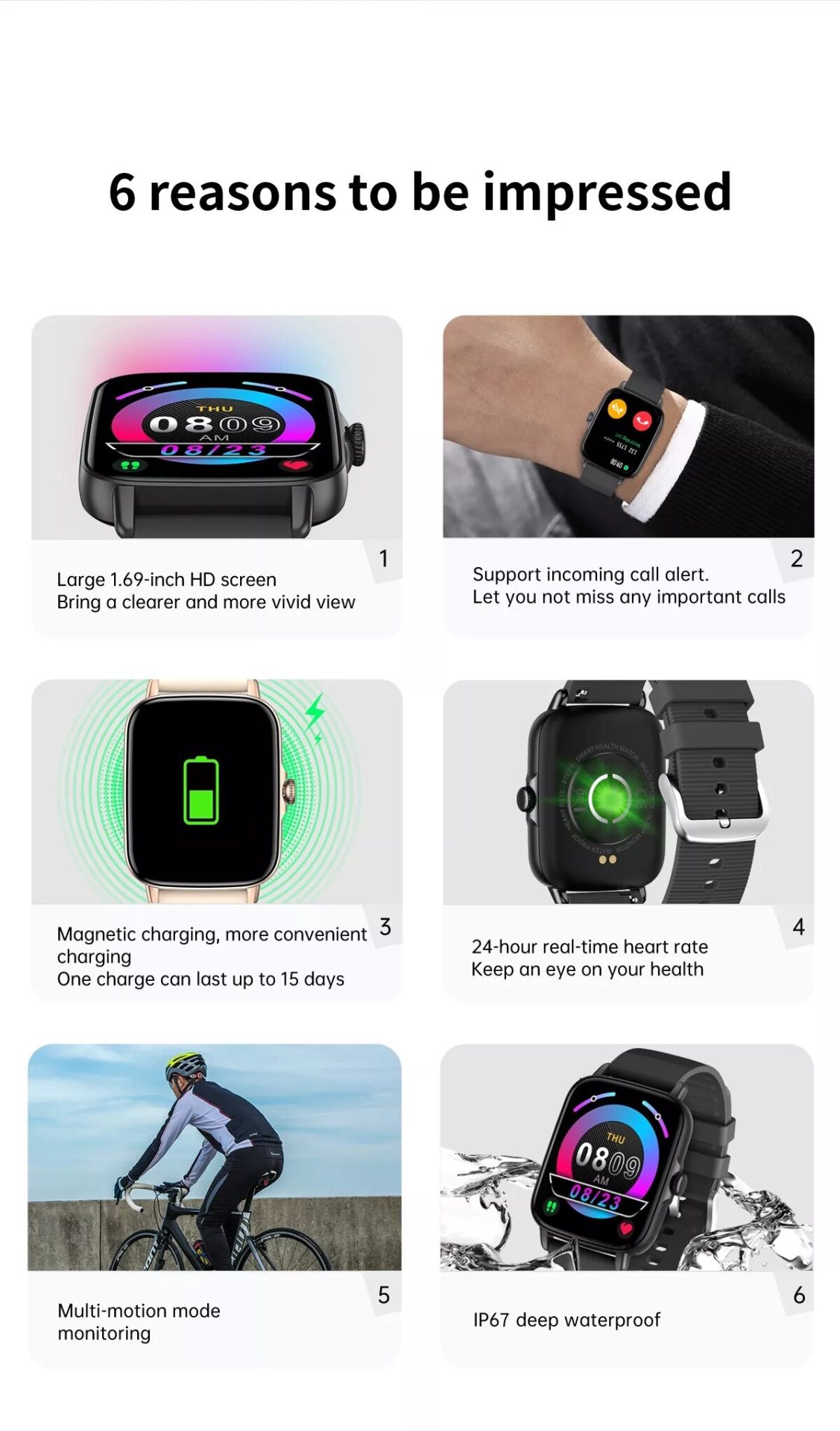 14386-khgvwy Lenovo-reloj inteligente KT58 para hombre, Smartwatch deportivo ip67a prueba de agua, control del ritmo cardíaco y de la presión sanguínea, Icnh, para Xiaomi, 1,69