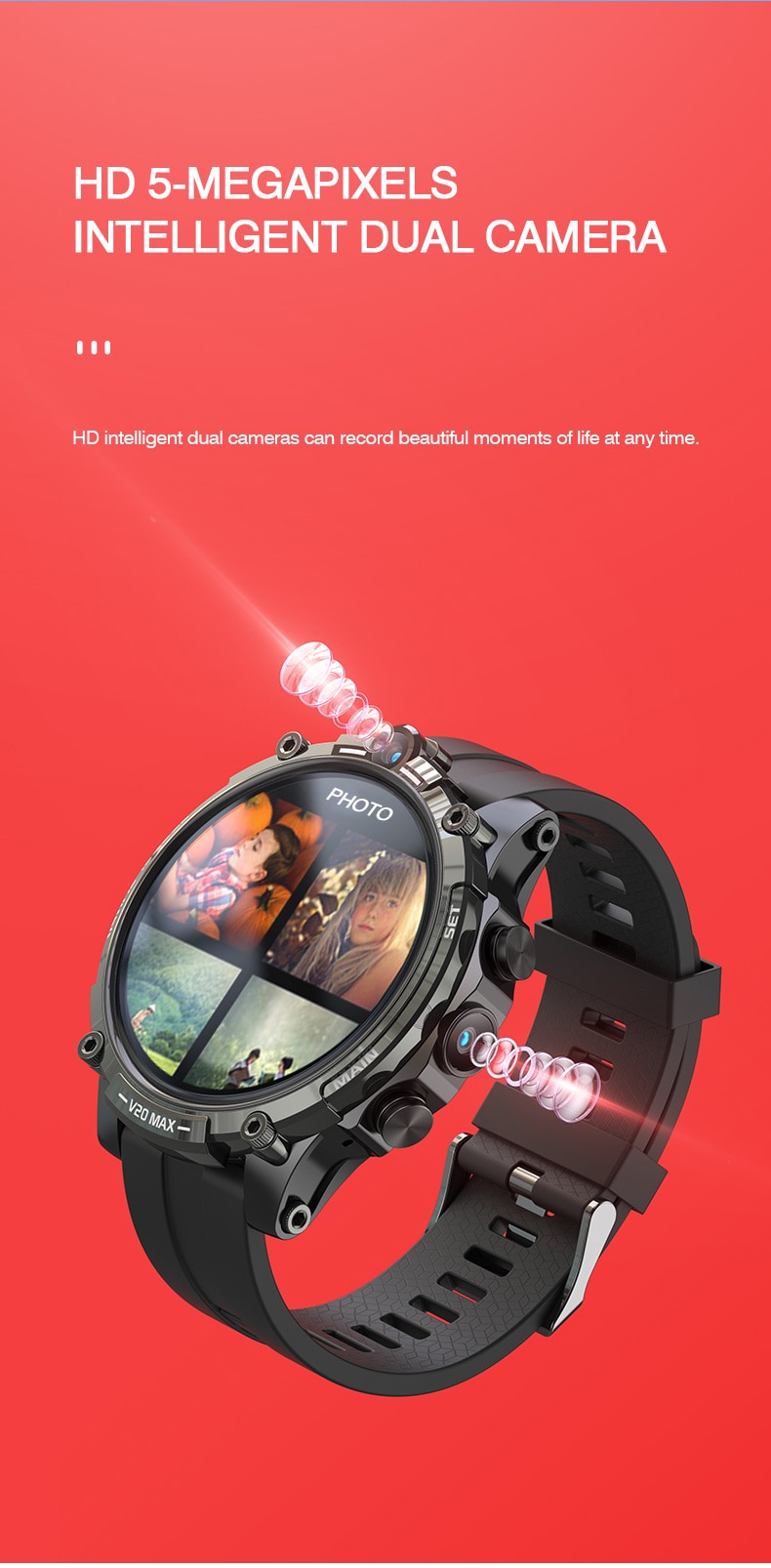 14415-sjpvtk Reloj inteligente V20MAX para hombre y mujer, dispositivo con pantalla redonda, 4G, Netcom, 128G, Android OS, descarga, aplicación, videojuego, SIM, llamada, cámara de ritmo cardíaco para Xiaomi
