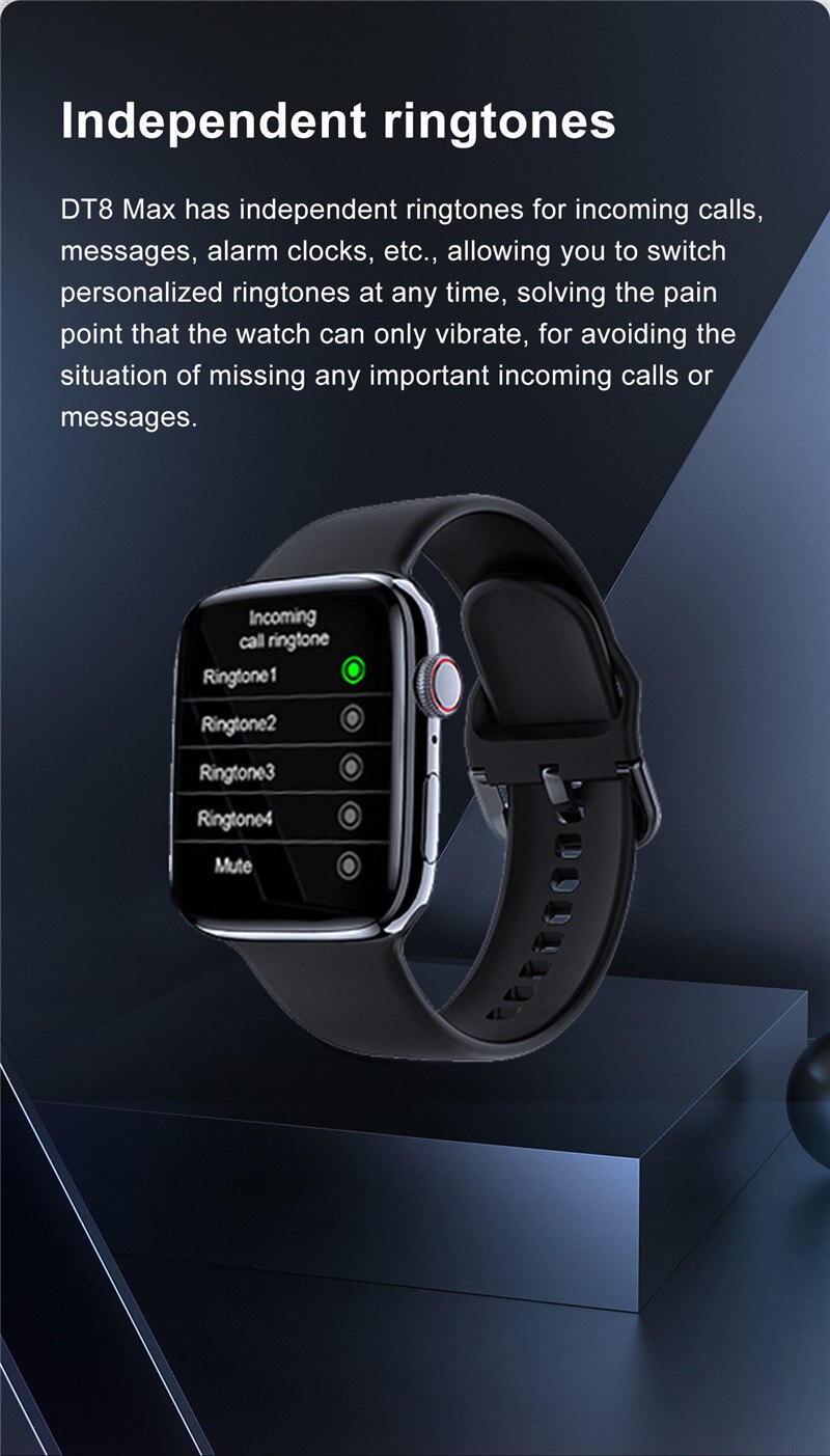 14474-lllmw9 Reloj inteligente DT8 MAX para hombre y mujer, pulsera con pantalla infinita de 45mm y 2,0 pulgadas, Bluetooth, llamadas, carga inalámbrica, NFC, serie IWO 8