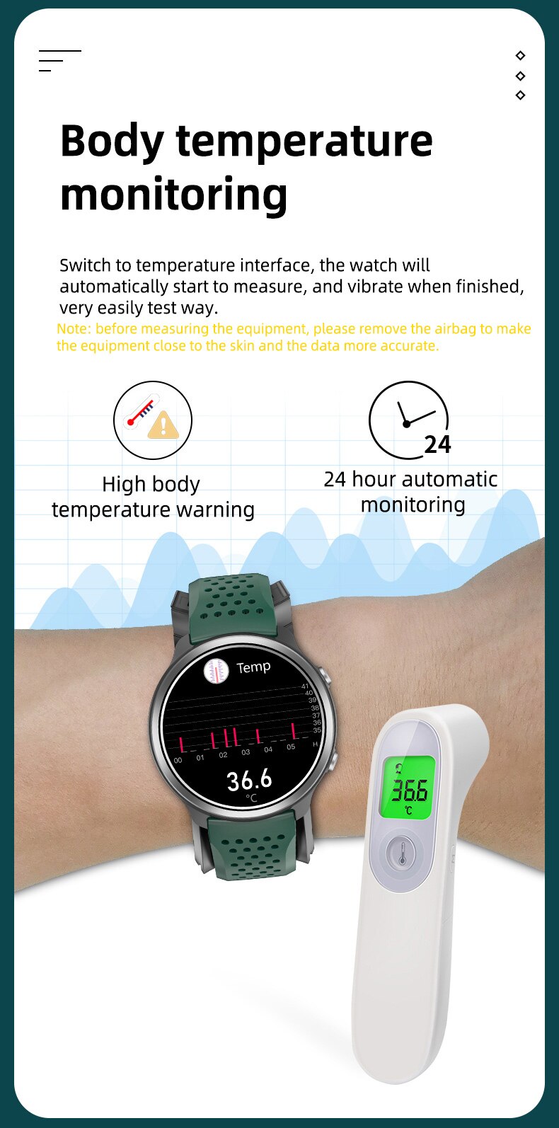14479-oschiq Reloj inteligente P30, pulsera de temperatura corporal, bomba de aire Real, presión arterial, SPO2, ritmo cardíaco, deportivo, salud