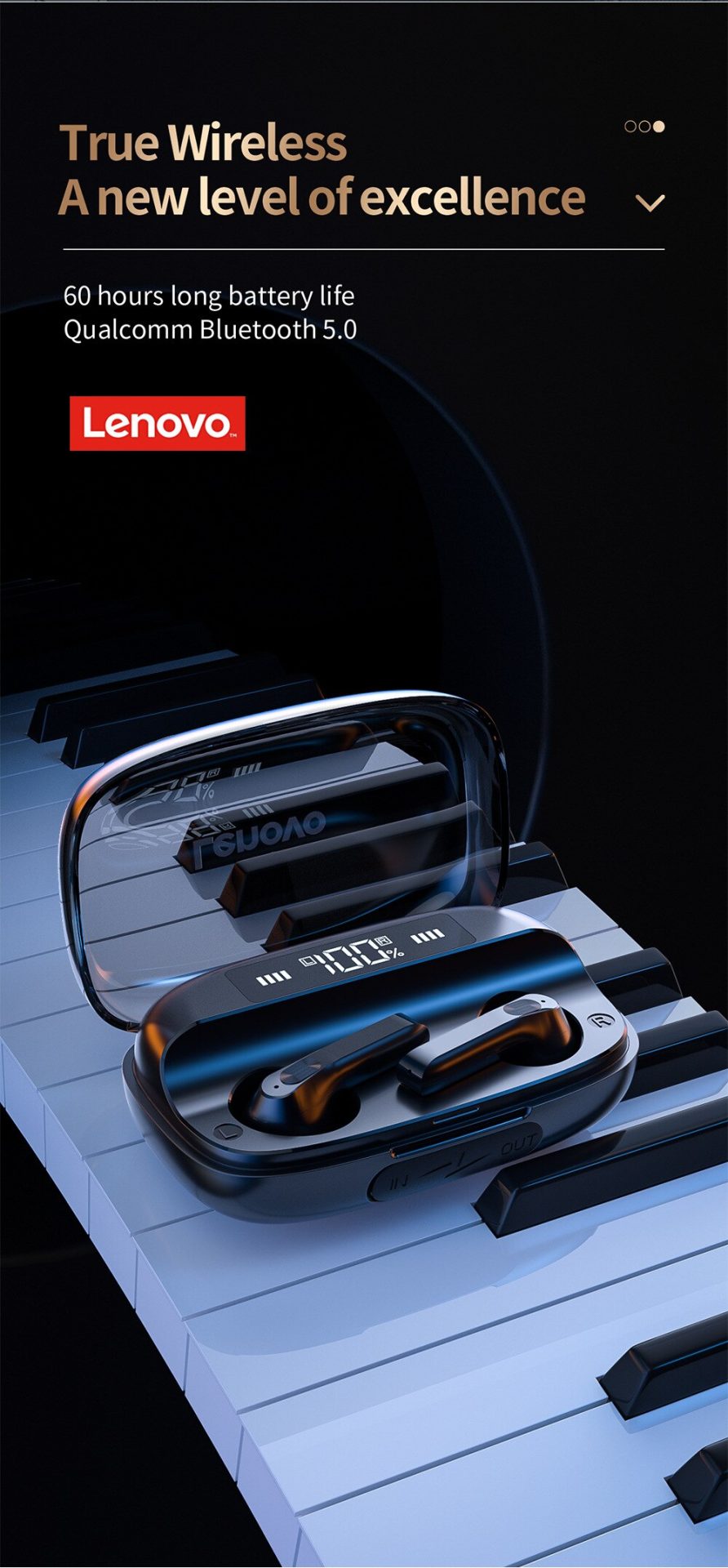 14506-vam9cn Lenovo-auriculares inalámbricos QT81 con Bluetooth, dispositivo de audio con micrófono, Control táctil, 5,0