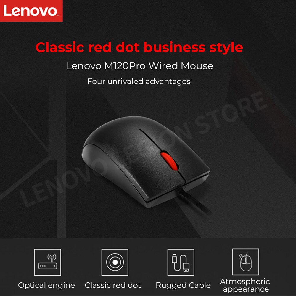 14564-jkdj0o Lenovo-ratón con cable USB M120/120 Pro para ordenador portátil, accesorio Universal para Juegos de oficina