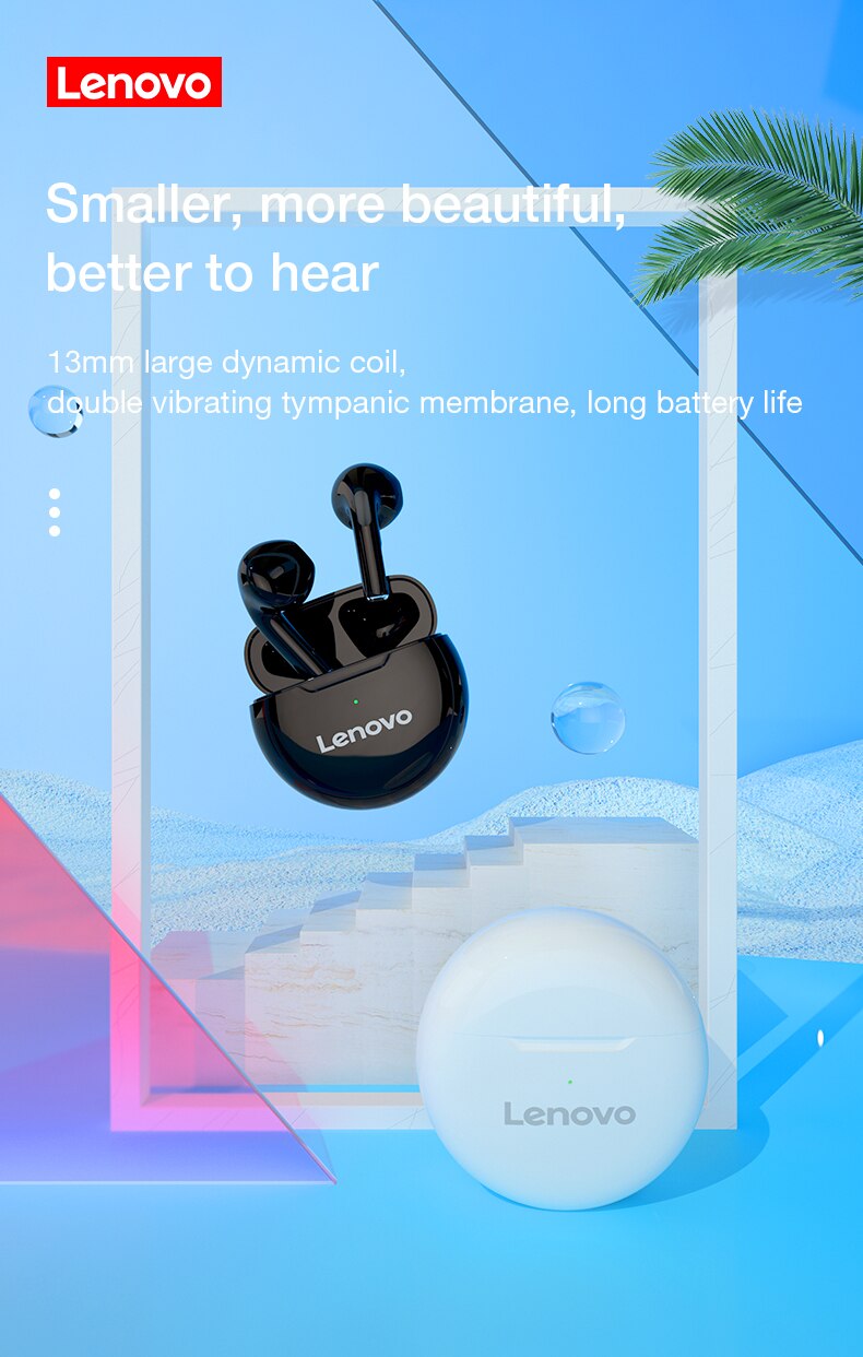 15390-uuwkpj Lenovo-auriculares inalámbricos HT38 con Bluetooth, dispositivo de audio TWS, con micrófono, resistente al agua, 5 unidades