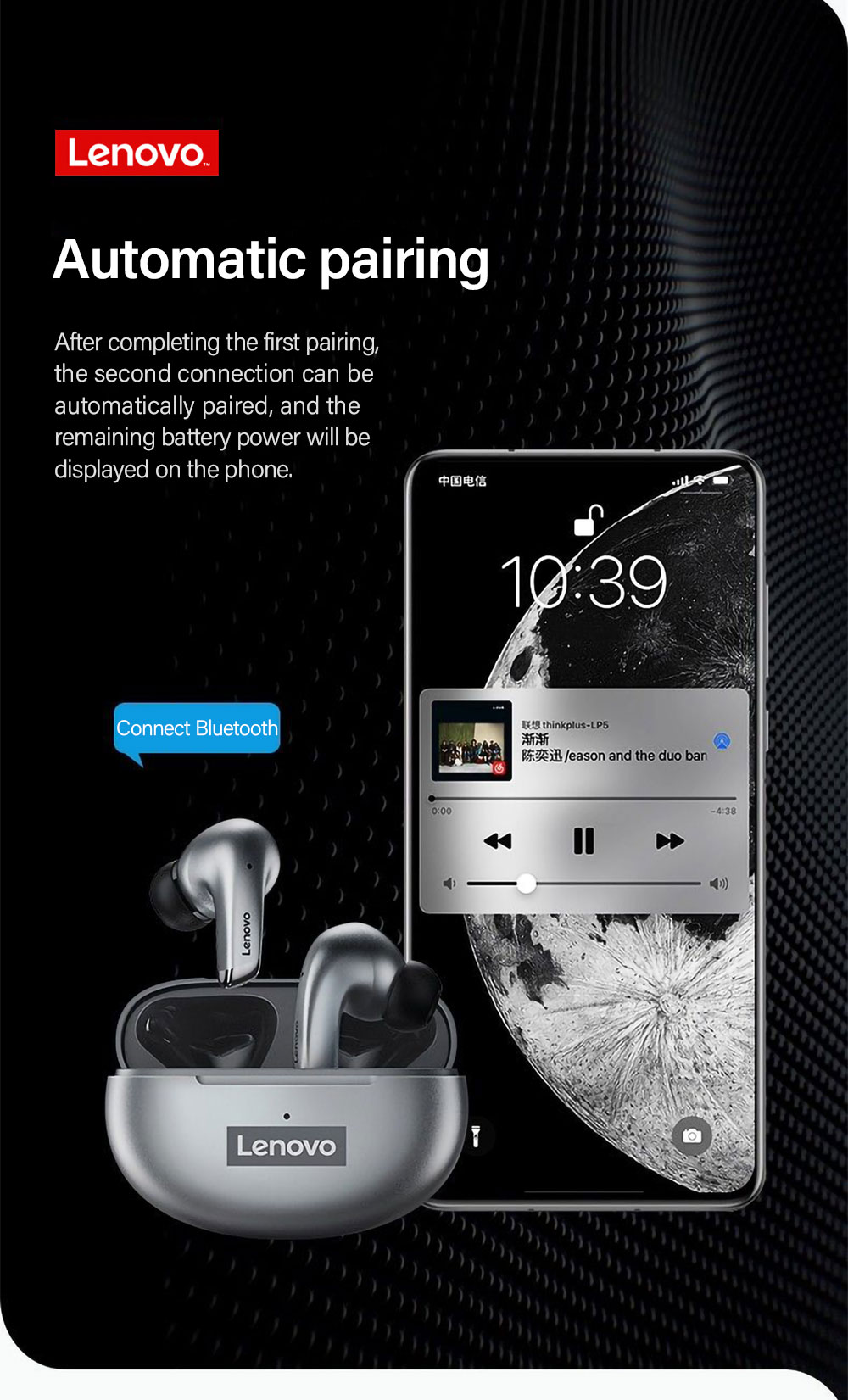 15394-2eub4g Lenovo-auriculares inalámbricos LP5 TWS con Bluetooth, dispositivo de audio estéreo 9D, HiFi, deportivos, impermeables, para iPhone 13, Xiaomi