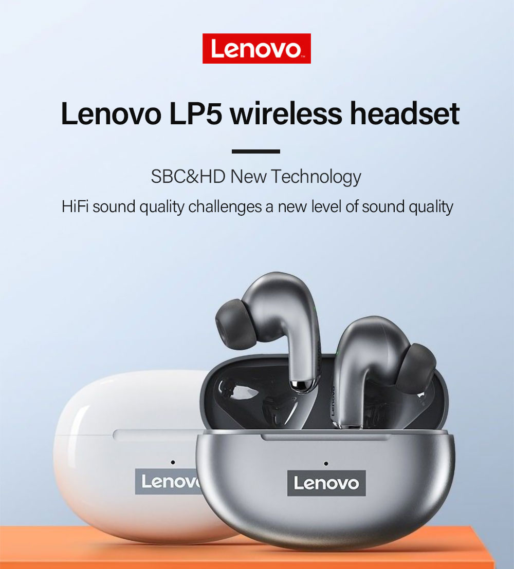 15394-rqyait Lenovo-auriculares inalámbricos LP5 TWS con Bluetooth, dispositivo de audio estéreo 9D, HiFi, deportivos, impermeables, para iPhone 13, Xiaomi