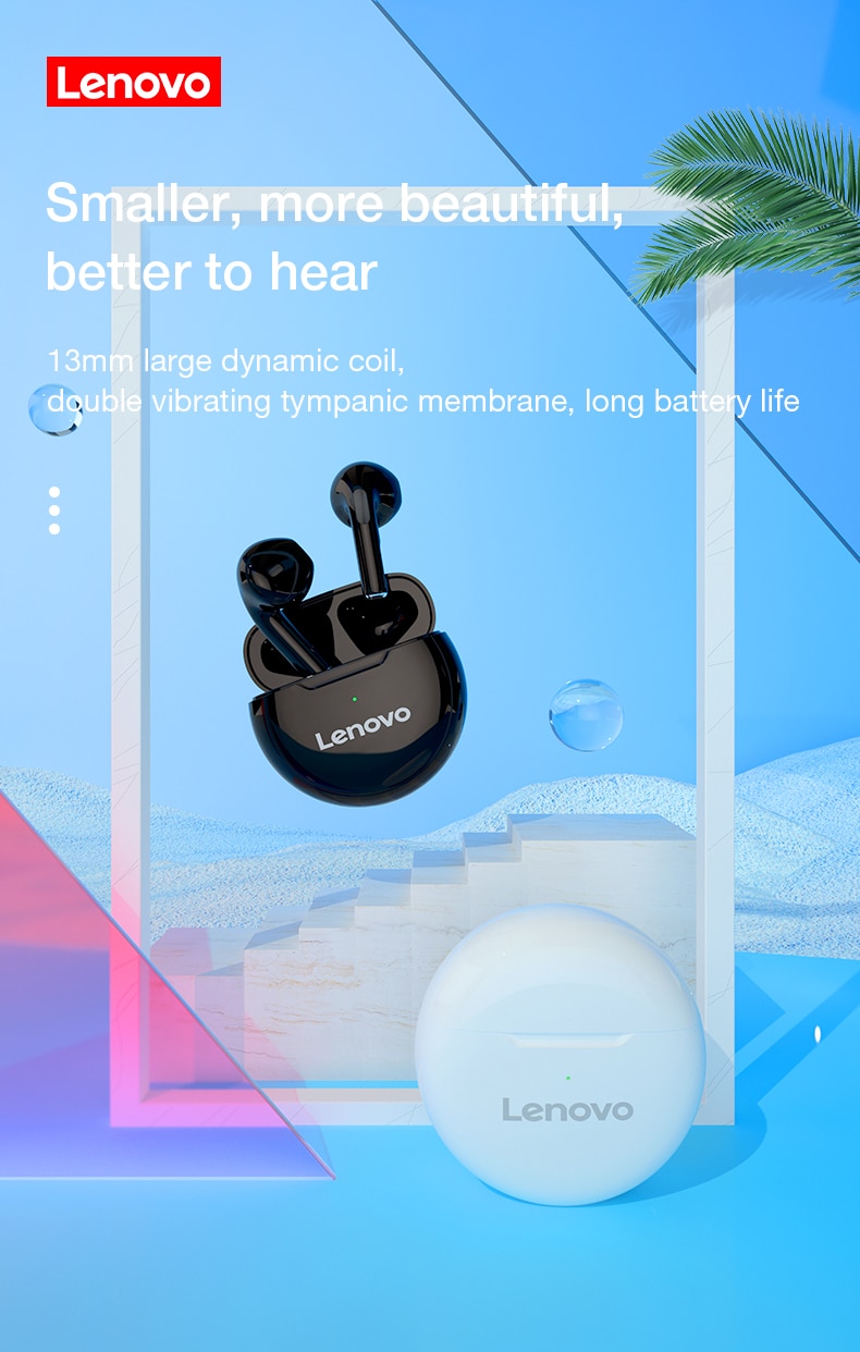 15439-sbicng Lenovo-auriculares TWS con Bluetooth 5,0, dispositivo de audio envolvente de alta fidelidad con micrófono y control táctil, HT38, 10 unidades