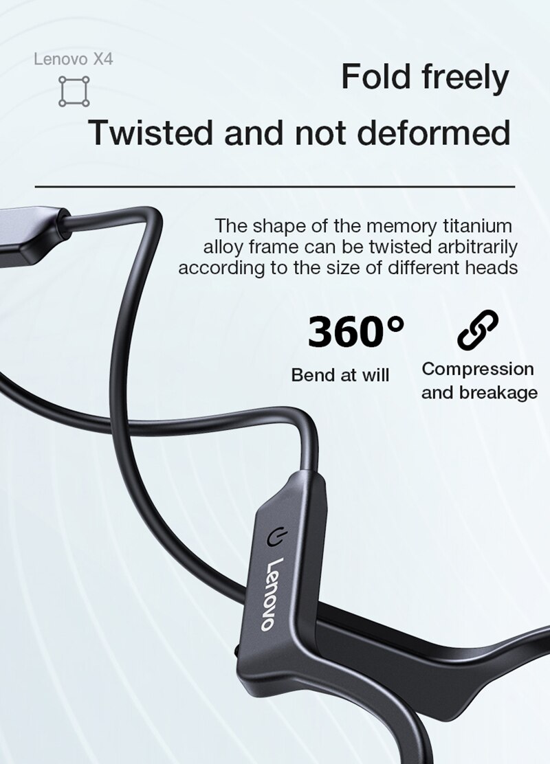 15639-g12nnl Lenovo-auriculares inalámbricos X4 de conducción ósea, cascos con Bluetooth, banda para el cuello, deportivos, resistentes al agua, nuevo diseño, 2021