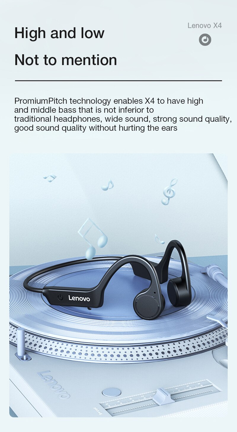 15639-gtqwh2 Lenovo-auriculares inalámbricos X4 de conducción ósea, cascos con Bluetooth, banda para el cuello, deportivos, resistentes al agua, nuevo diseño, 2021