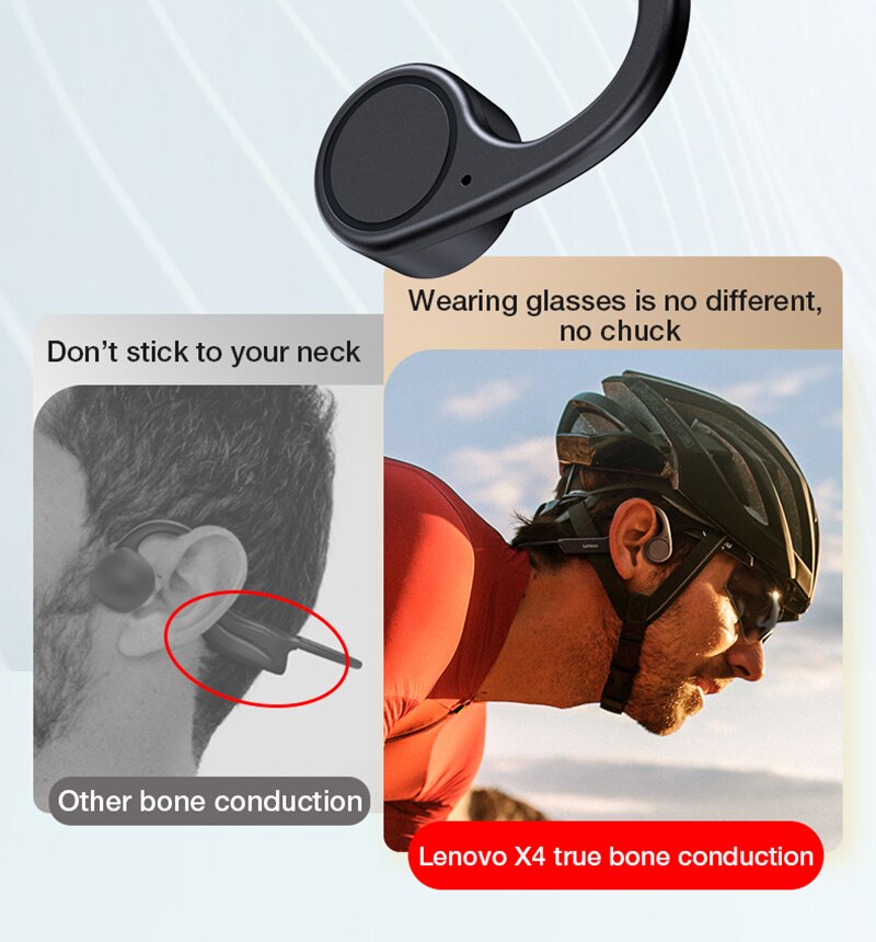 15639-hedyuc Lenovo-auriculares inalámbricos X4 de conducción ósea, cascos con Bluetooth, banda para el cuello, deportivos, resistentes al agua, nuevo diseño, 2021