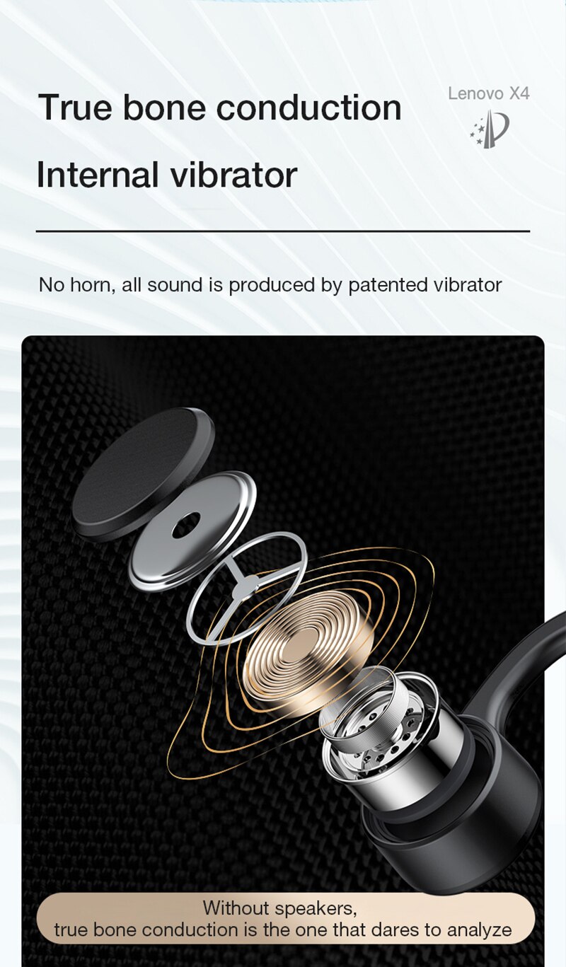 15639-mgfp5a Lenovo-auriculares inalámbricos X4 de conducción ósea, cascos con Bluetooth, banda para el cuello, deportivos, resistentes al agua, nuevo diseño, 2021
