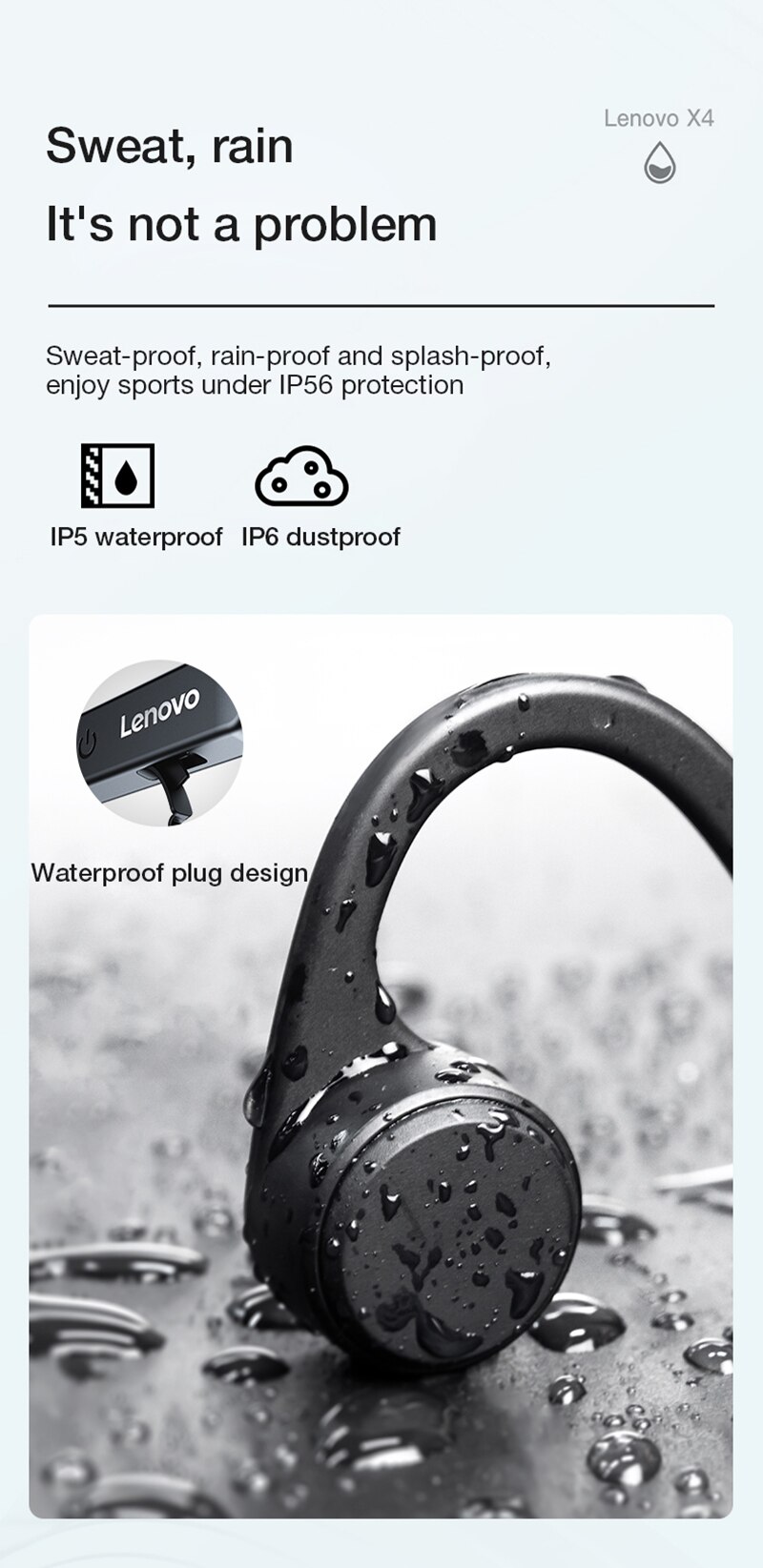 15639-olmh3g Lenovo-auriculares inalámbricos X4 de conducción ósea, cascos con Bluetooth, banda para el cuello, deportivos, resistentes al agua, nuevo diseño, 2021