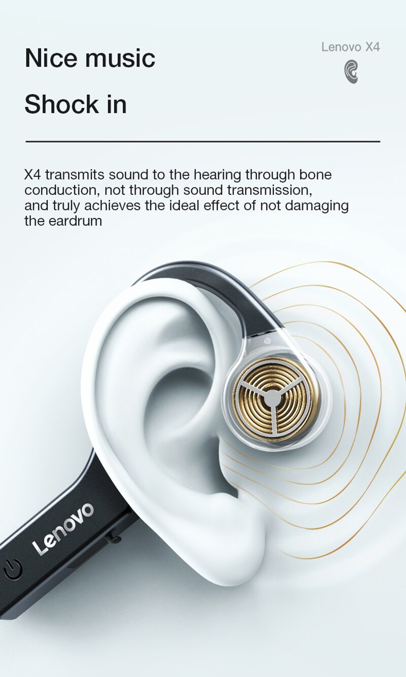 15639-wqsnyj Lenovo-auriculares inalámbricos X4 de conducción ósea, cascos con Bluetooth, banda para el cuello, deportivos, resistentes al agua, nuevo diseño, 2021