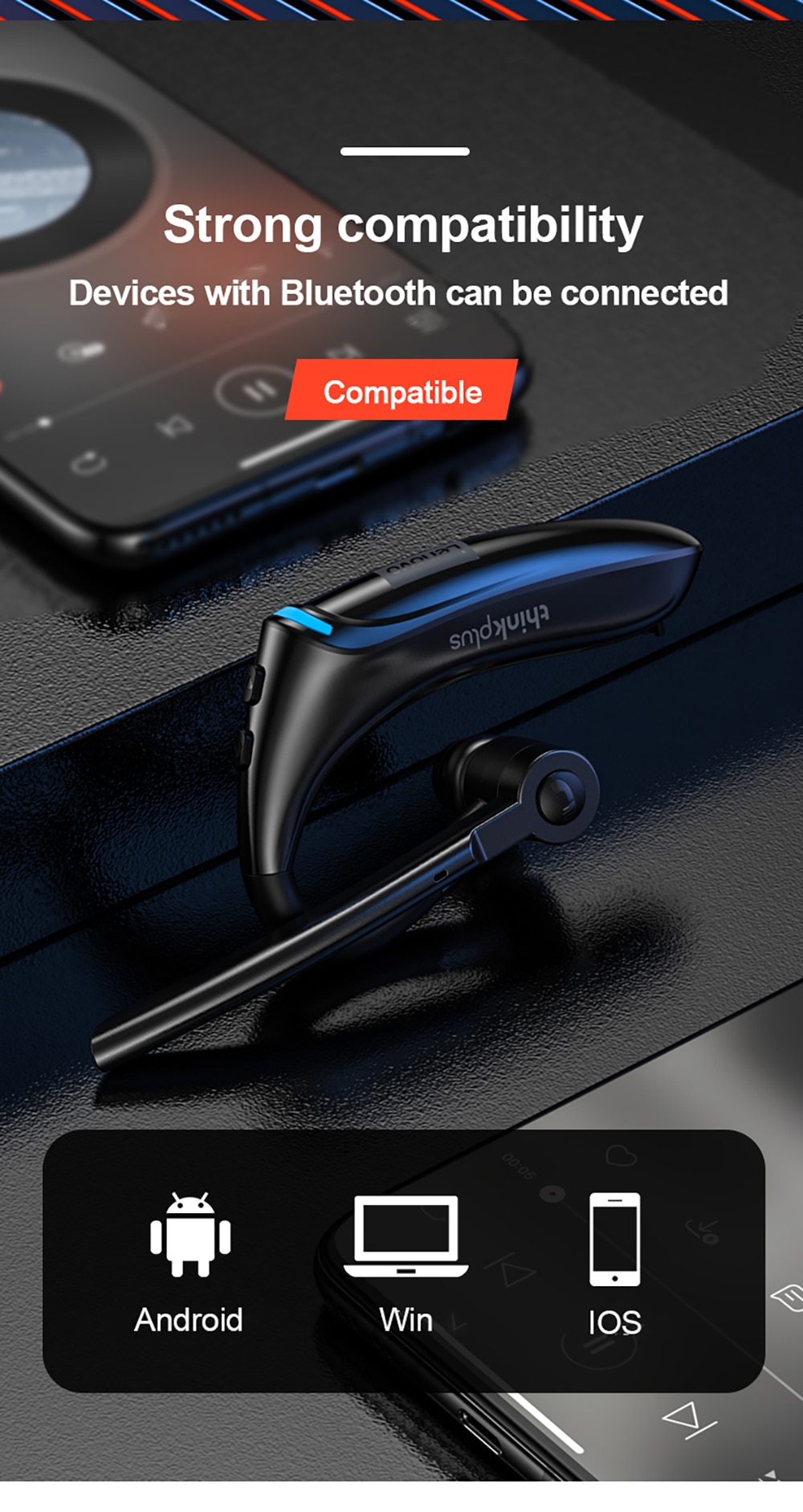 15789-vnjsmw Lenovo-auriculares inalámbricos BH4 para teléfono móvil, audífonos estéreo con micrófono, manos libres, cancelación de ruido, para negocios