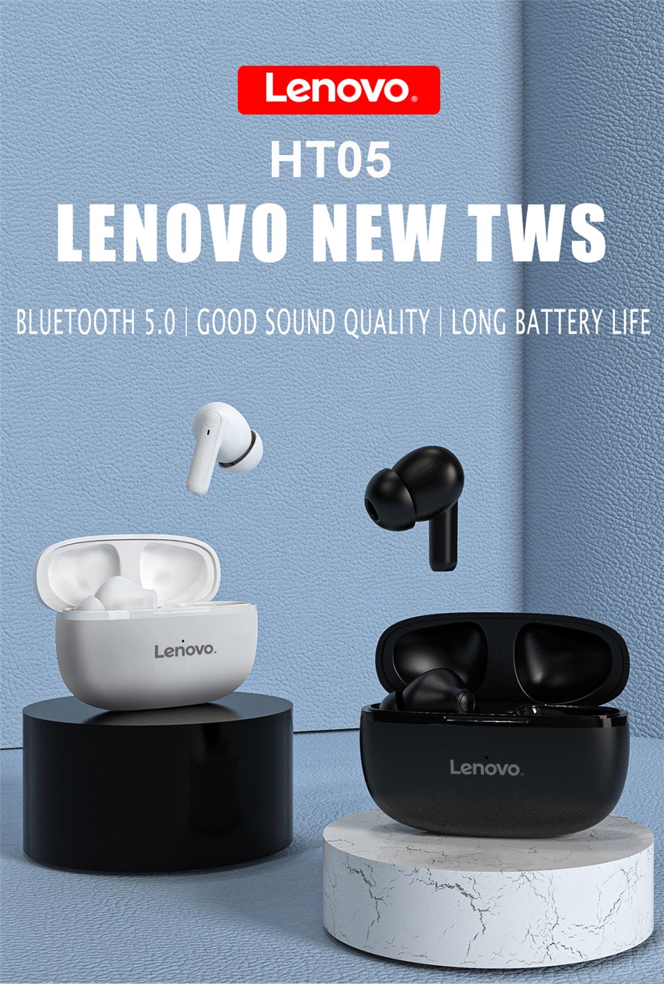15821-5sitpu Lenovo-auriculares inalámbricos HT05 TWS con Bluetooth, cascos deportivos estéreo con micrófono y Control táctil, originales