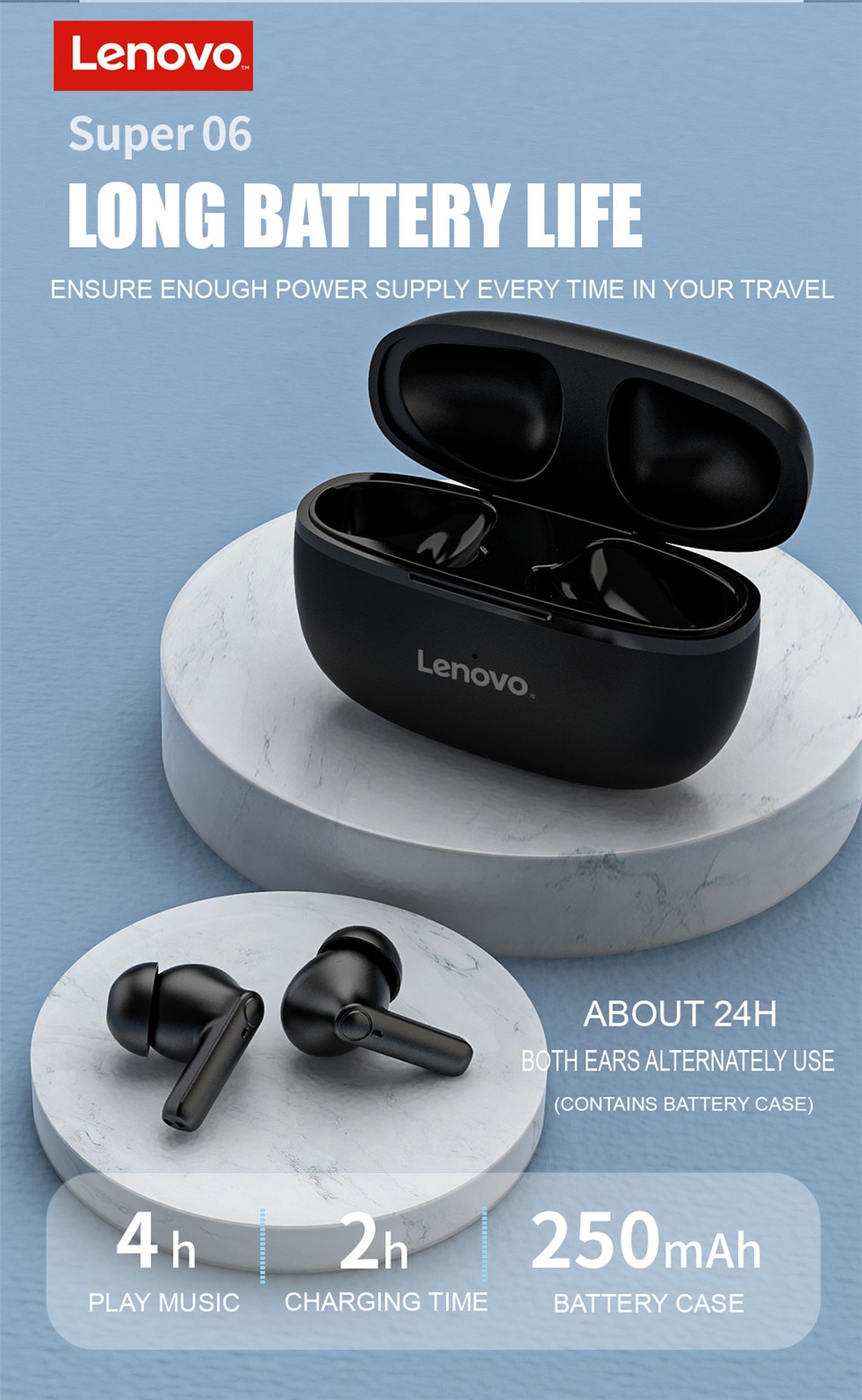 15821-l22dkm Lenovo-auriculares inalámbricos HT05 TWS con Bluetooth, cascos deportivos estéreo con micrófono y Control táctil, originales