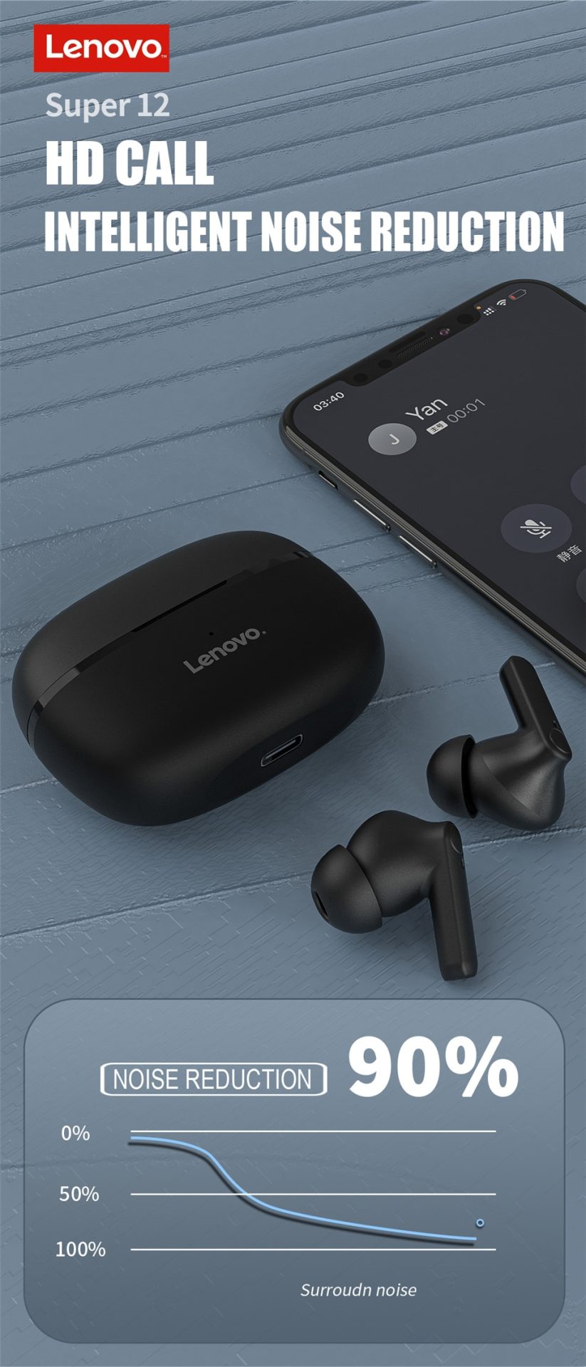 15821-ltos4v Lenovo-auriculares inalámbricos HT05 TWS con Bluetooth, cascos deportivos estéreo con micrófono y Control táctil, originales